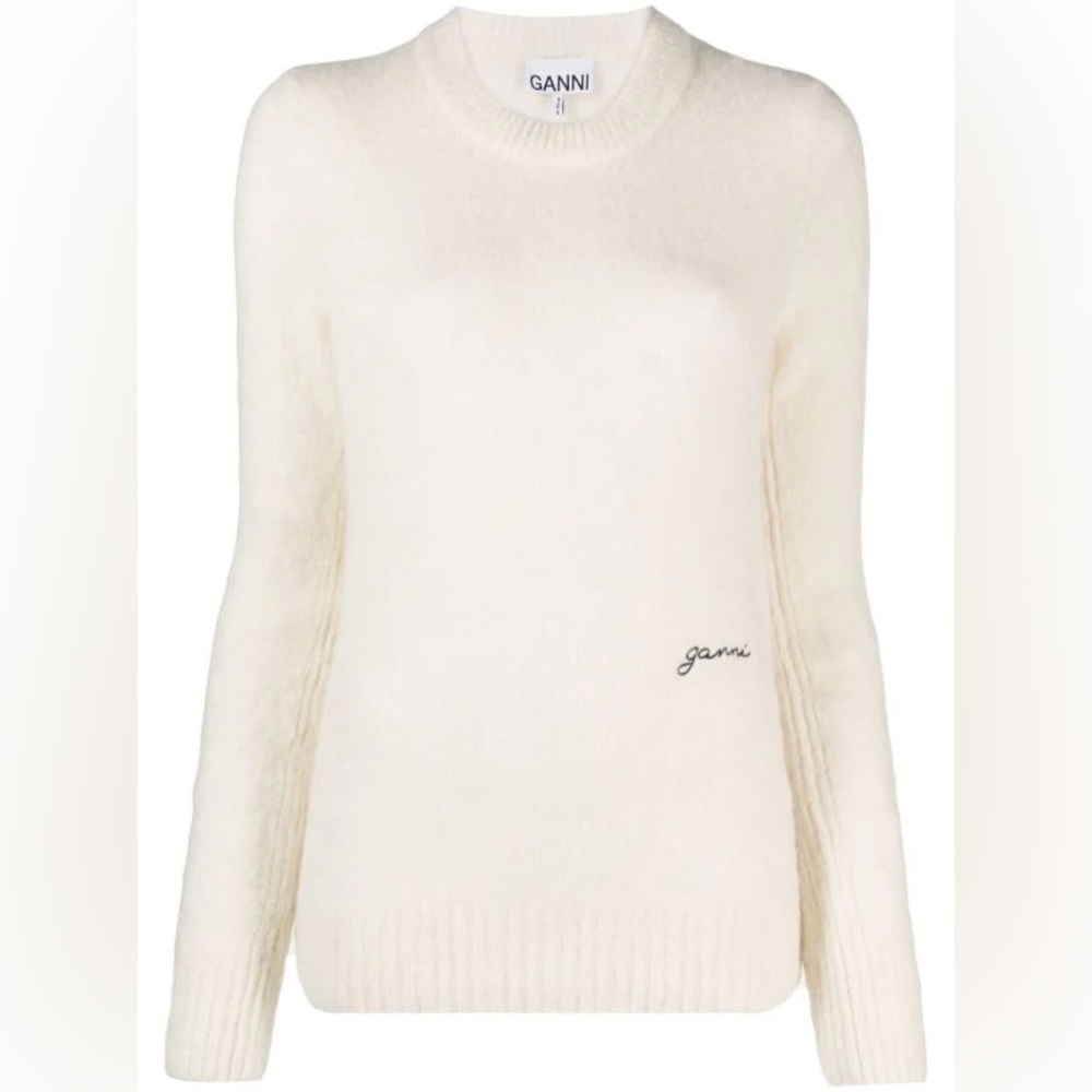 Ganni Off-White Embroidered Sweater